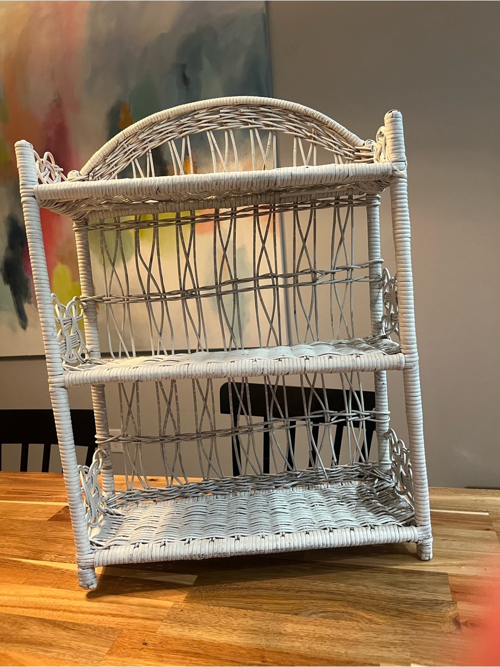 Vintage White Wicker 3-Tier Shelf